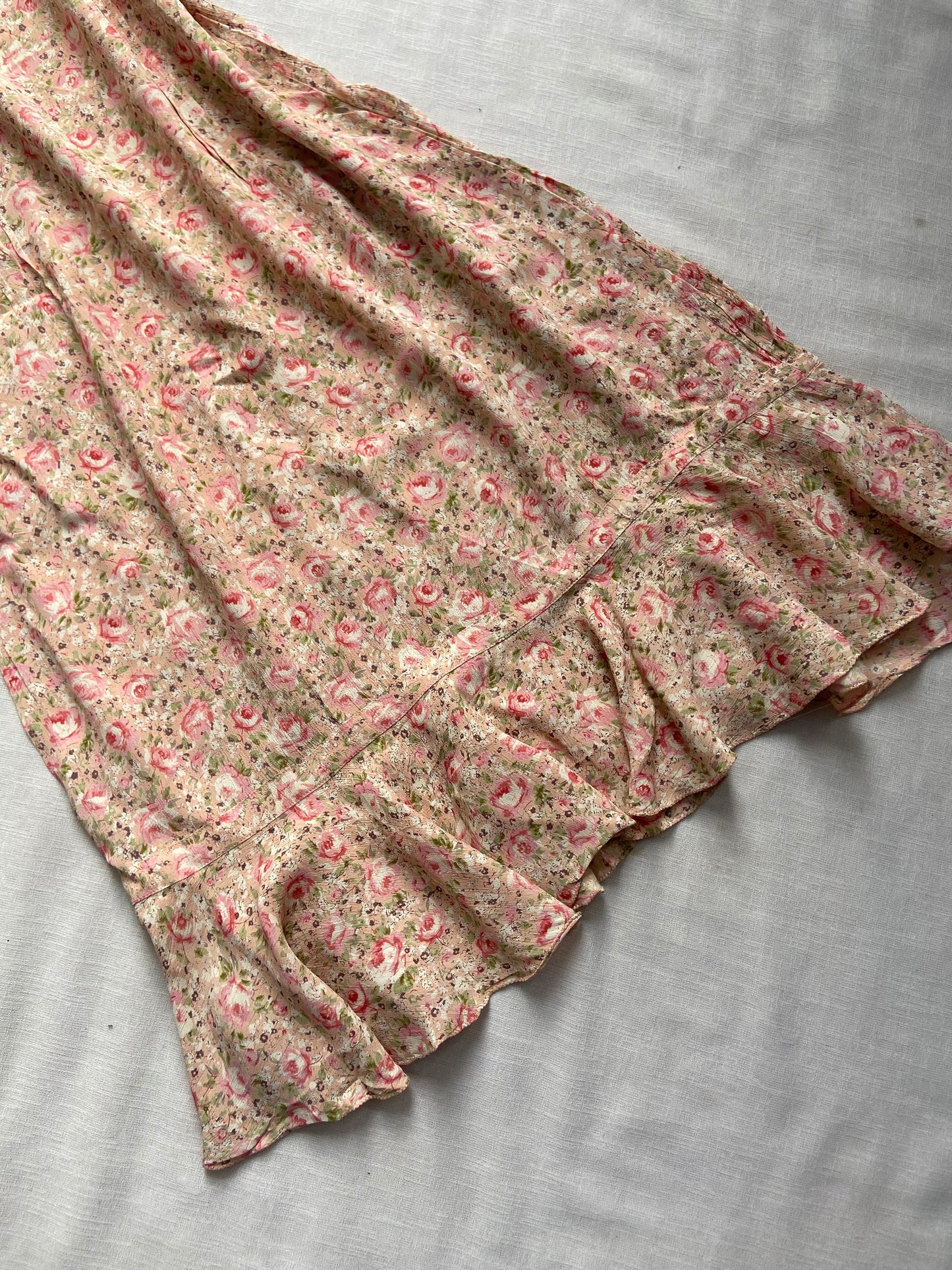 Peach Floral Lace Detailed Midi Dress