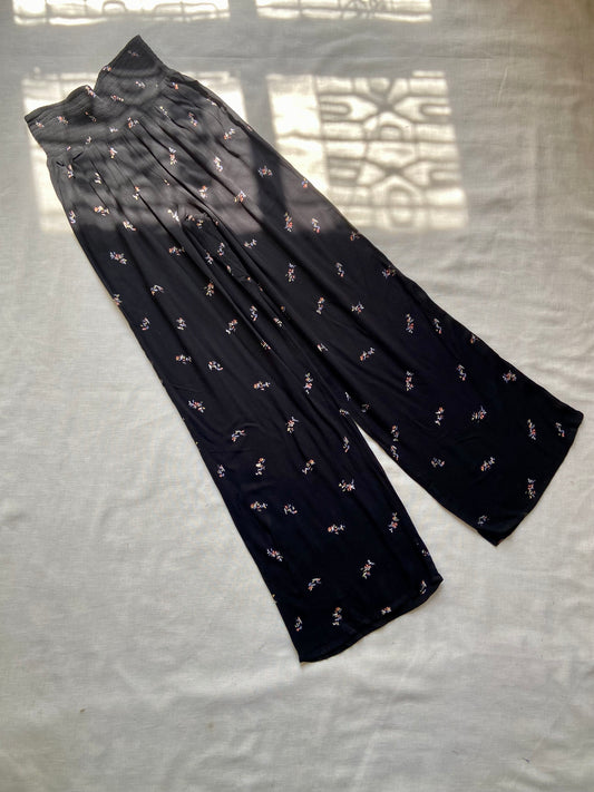 Black Floral Wide-Leg Palazzo Pants