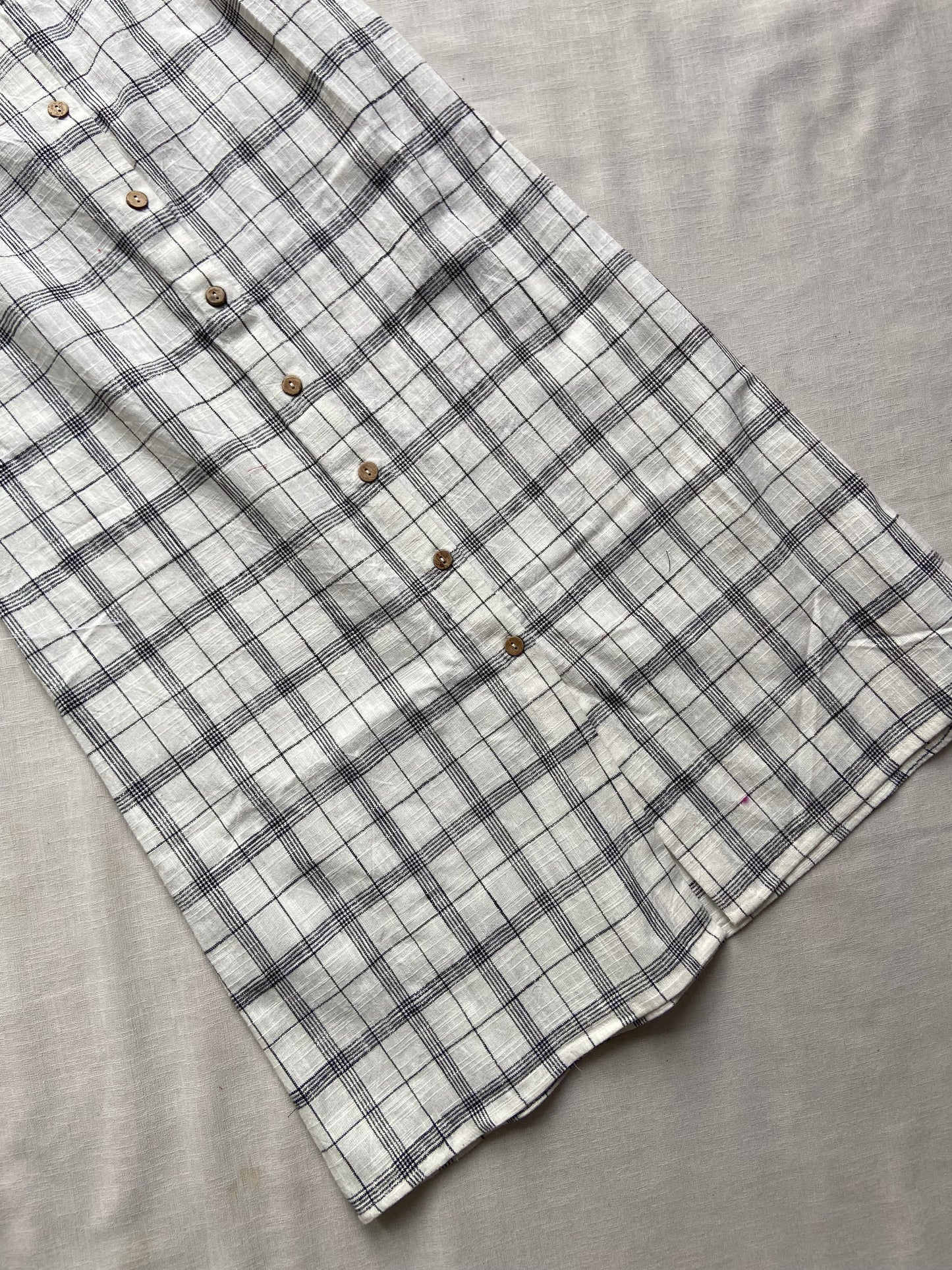 White Check Print Button Down Mini Dress