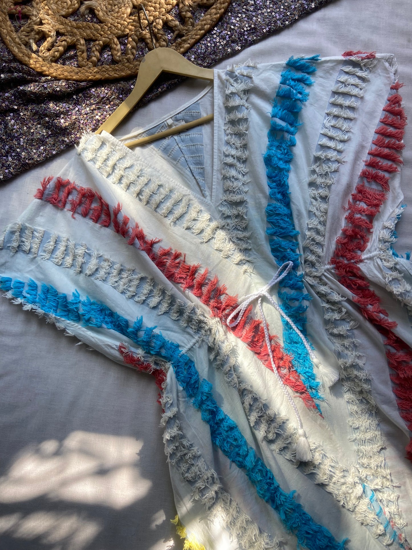 Women's Multicolor Striped Tassel Kaftan Dress