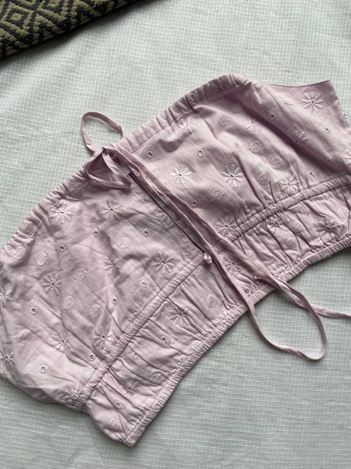 Elegant Pink Embroidered Crop Top with Tie Straps