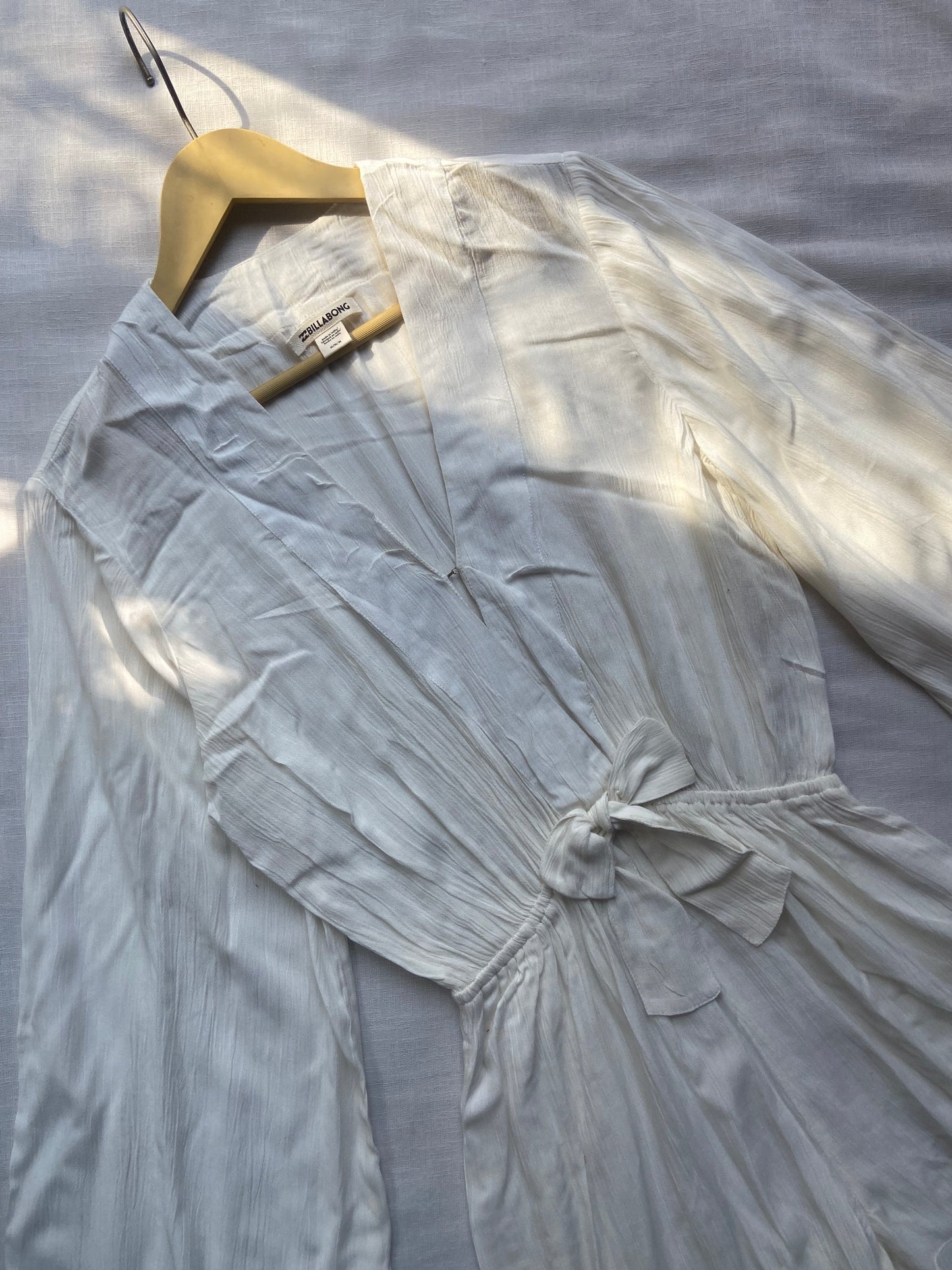 White Satin Flare Sleeve Wrap Romper