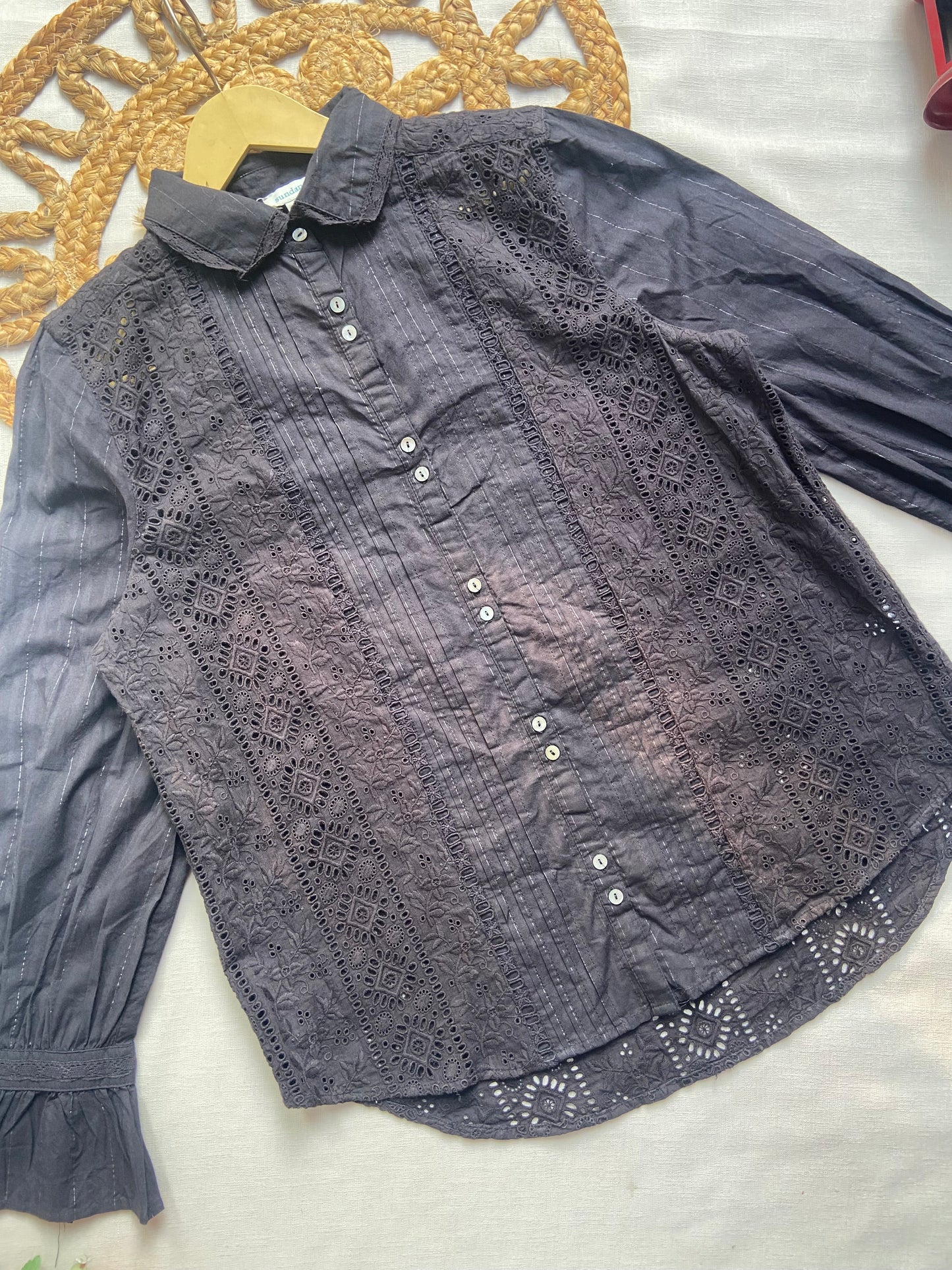 Black Lace Button Down Shirt for Women