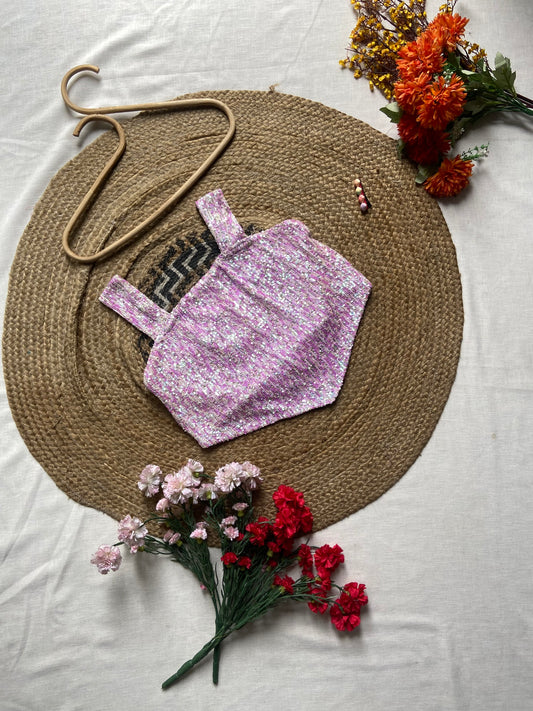Women's Purple Sequin Sleeveless Party Crop Top
