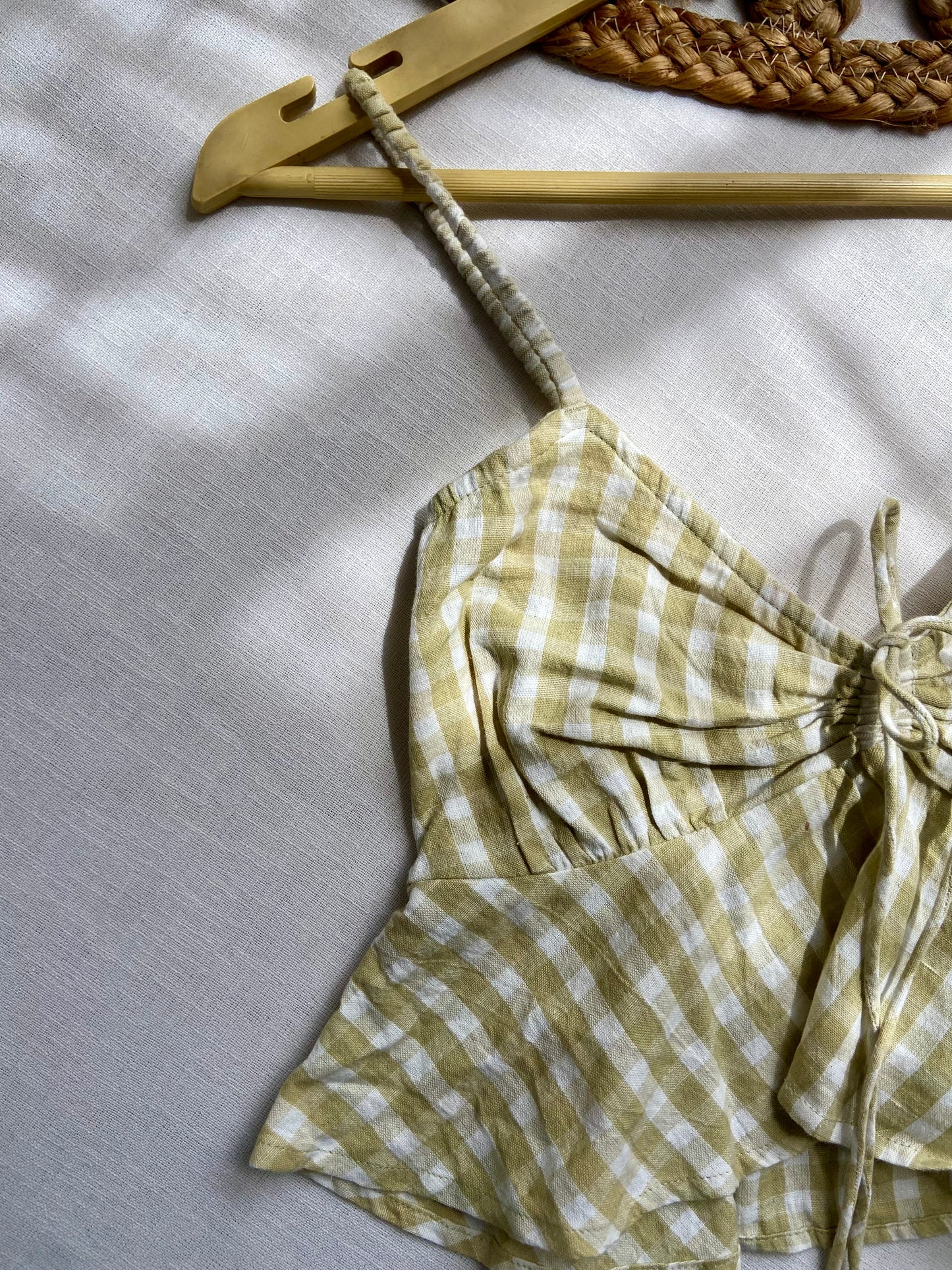 Check Print Ruched Crop Top