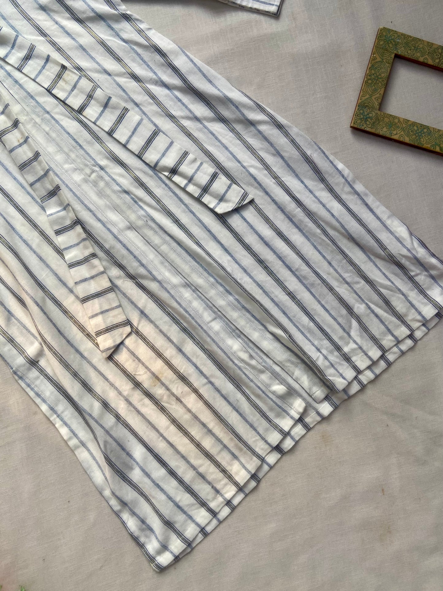 Women’s White Striped Shirt Dress with Waist Tie