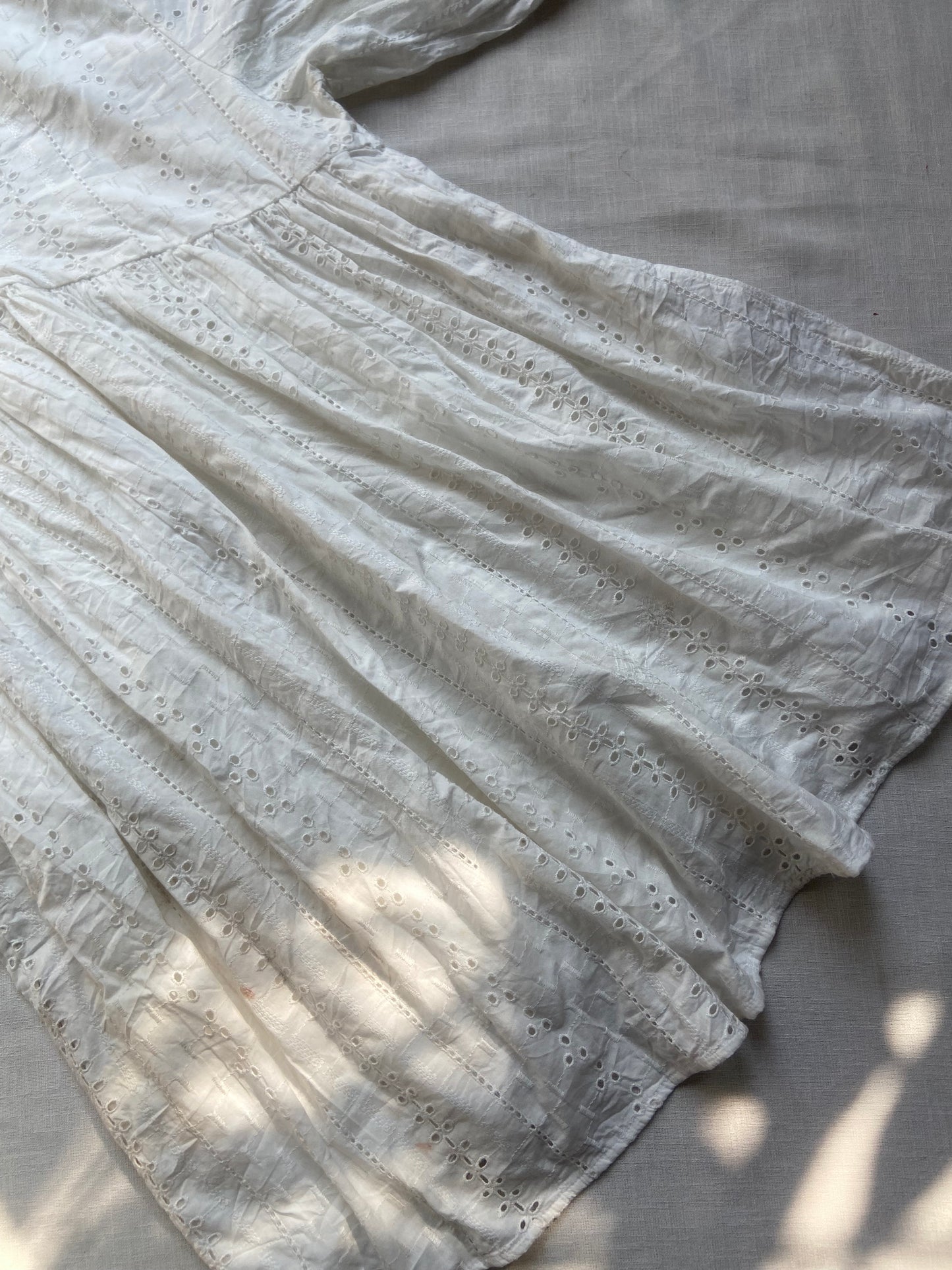 White Eyelet Cotton Dress with 3/4 Sleeves