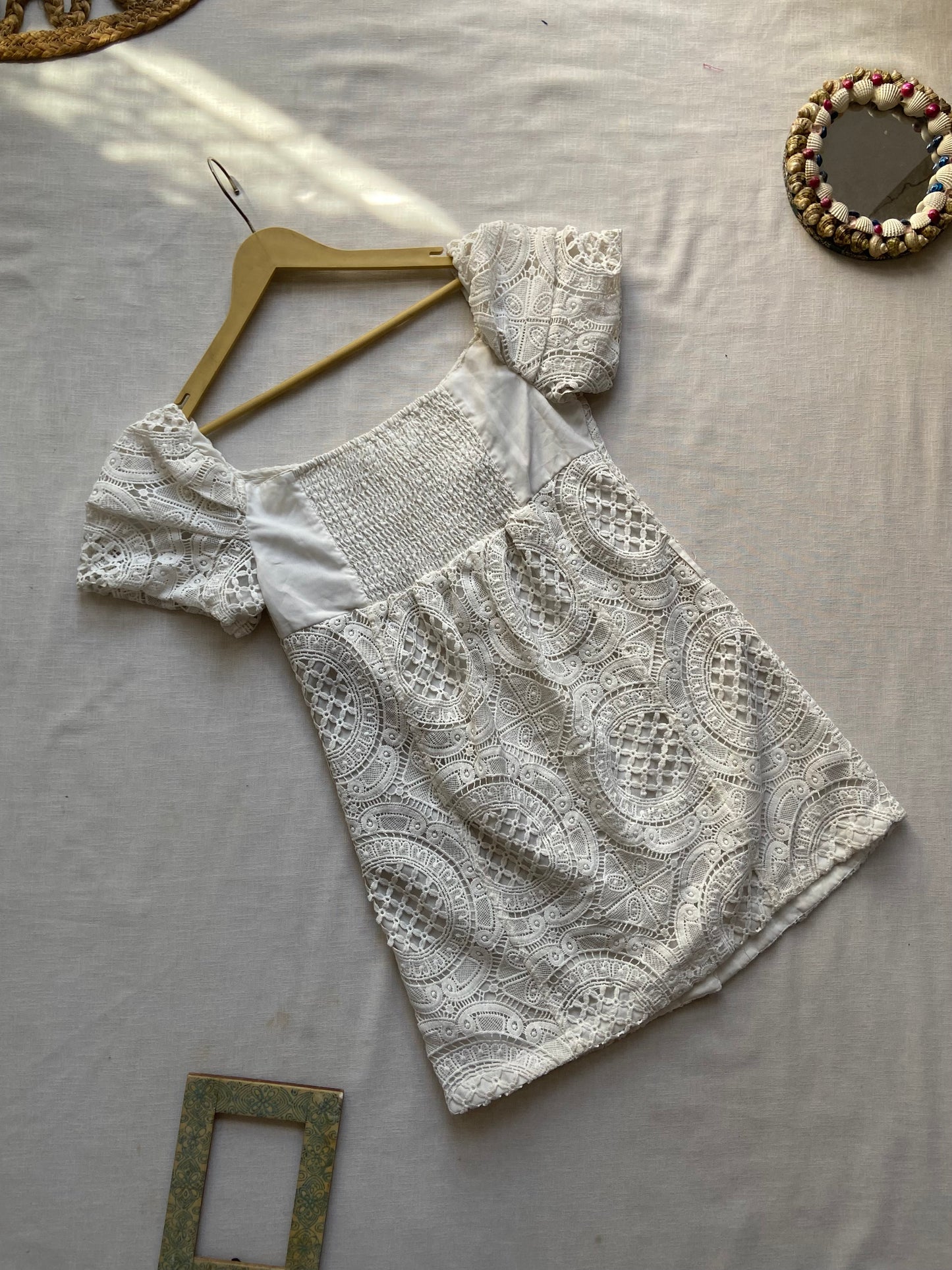 White Hacoba Button Down Mini Dress