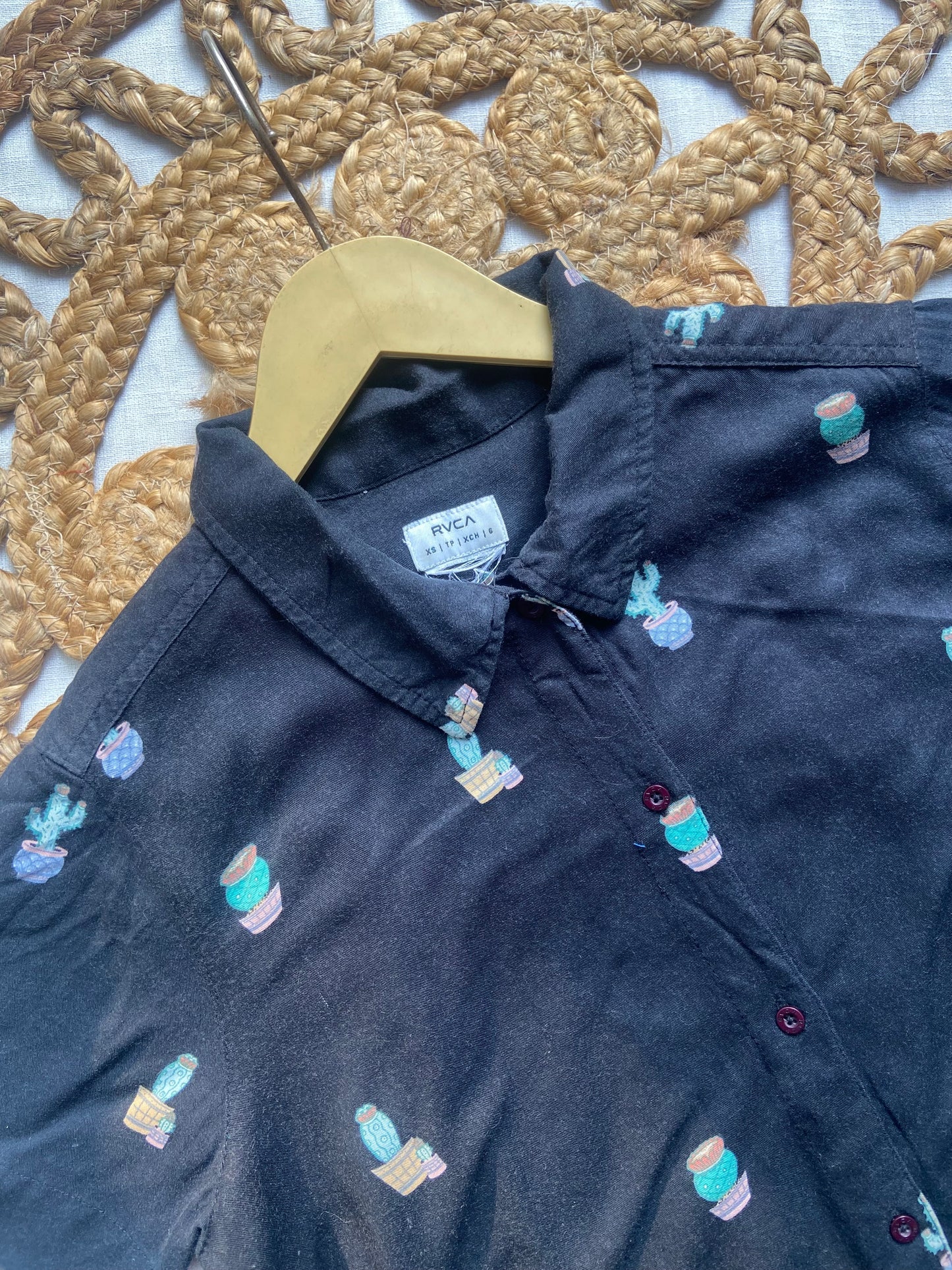 Unisex Black Cactus Print Short Sleeve Shirt