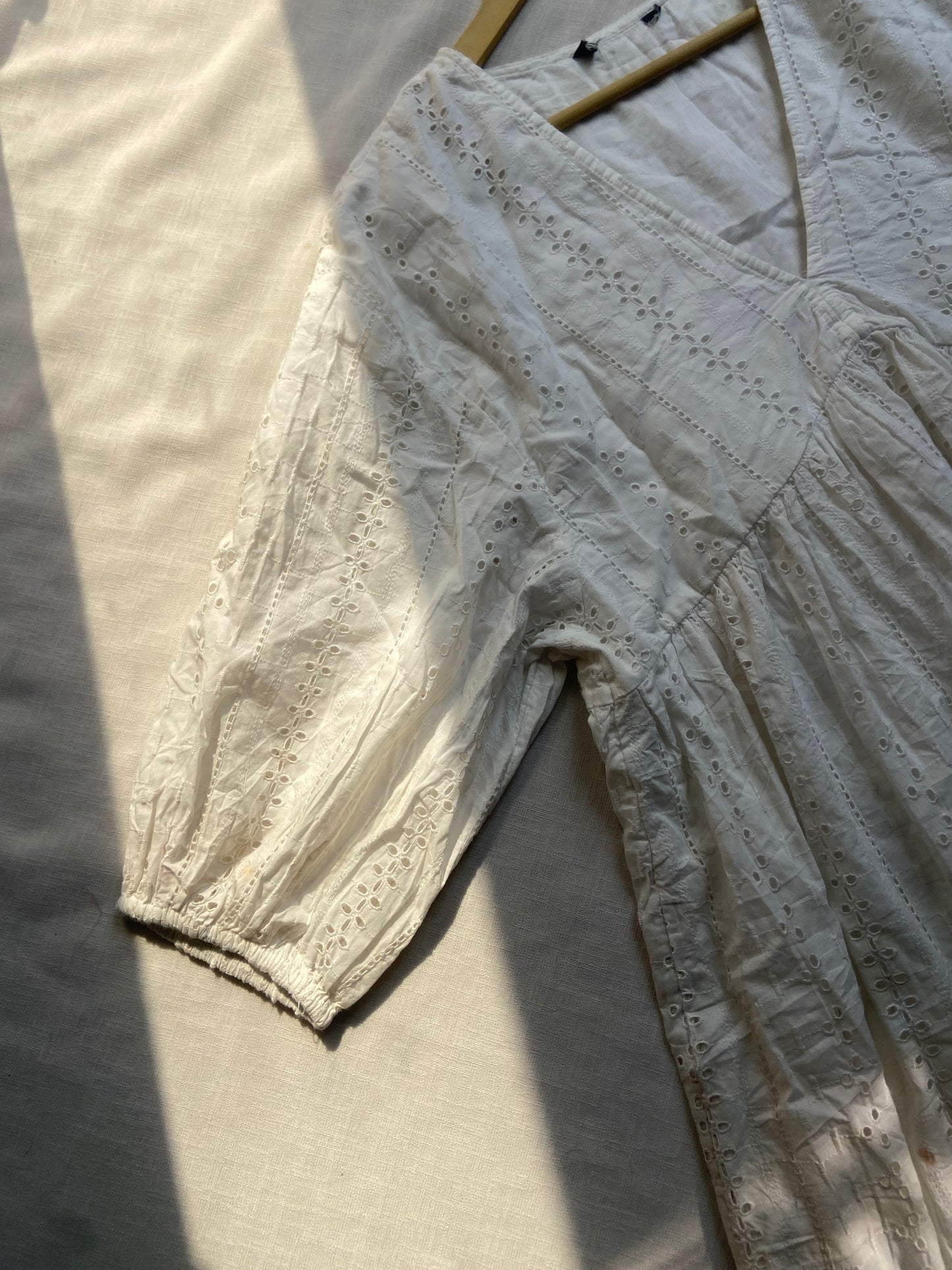 White Eyelet Cotton Dress with 3/4 Sleeves