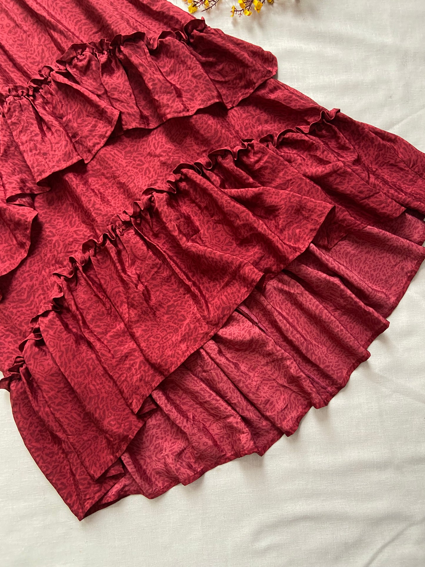 Boho Ruffled High-Low Maroon Skirt – Lightweight & Flowing