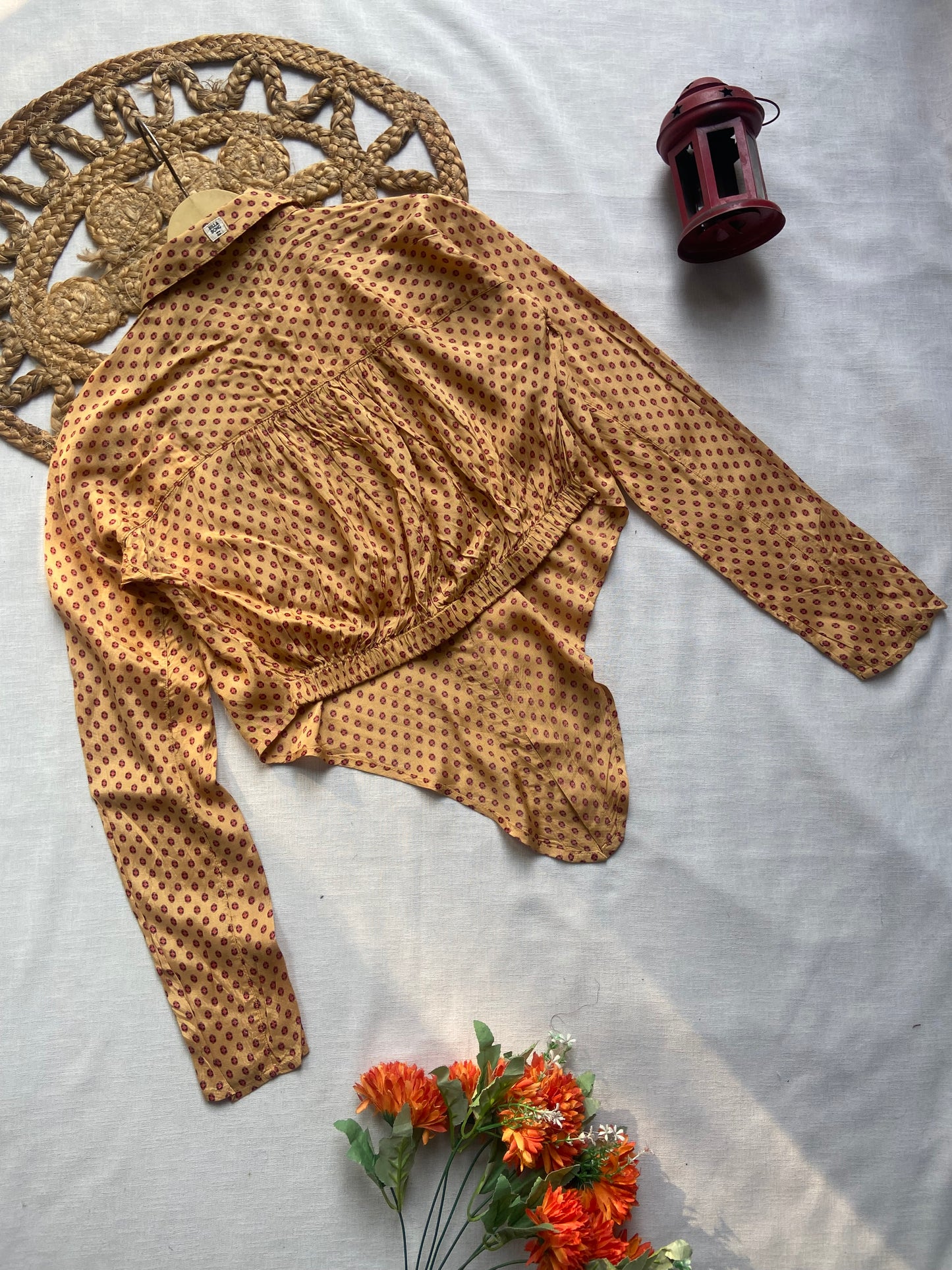 Women’s Mustard Polka Dot Button Down Shirt