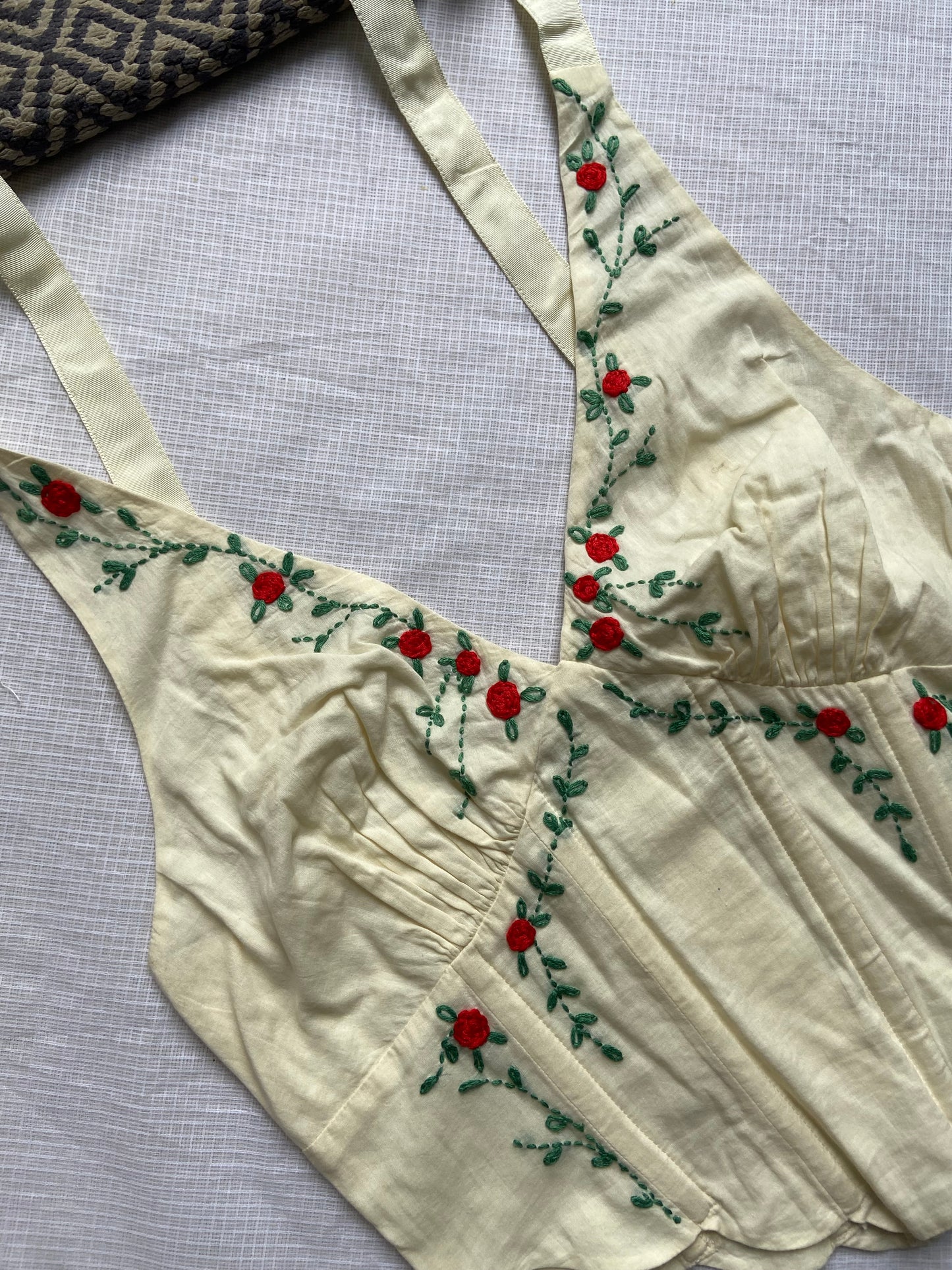 Embroidered Tie-Up Back Sleeveless Crop Top