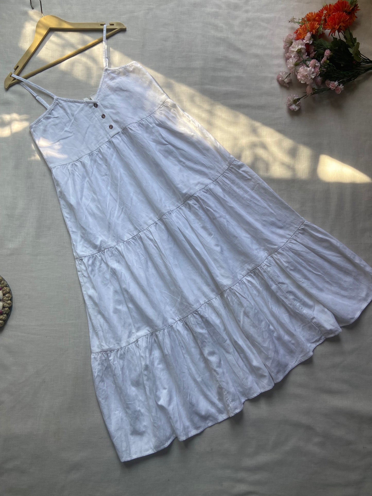 White Tiered Spaghetti Strap Maxi Dress