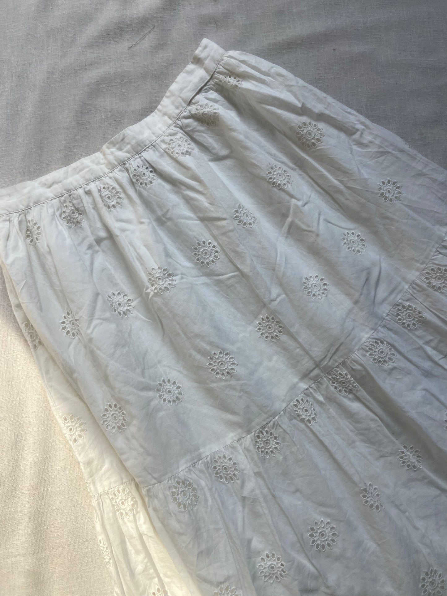 White Embroidered Tiered Skirt