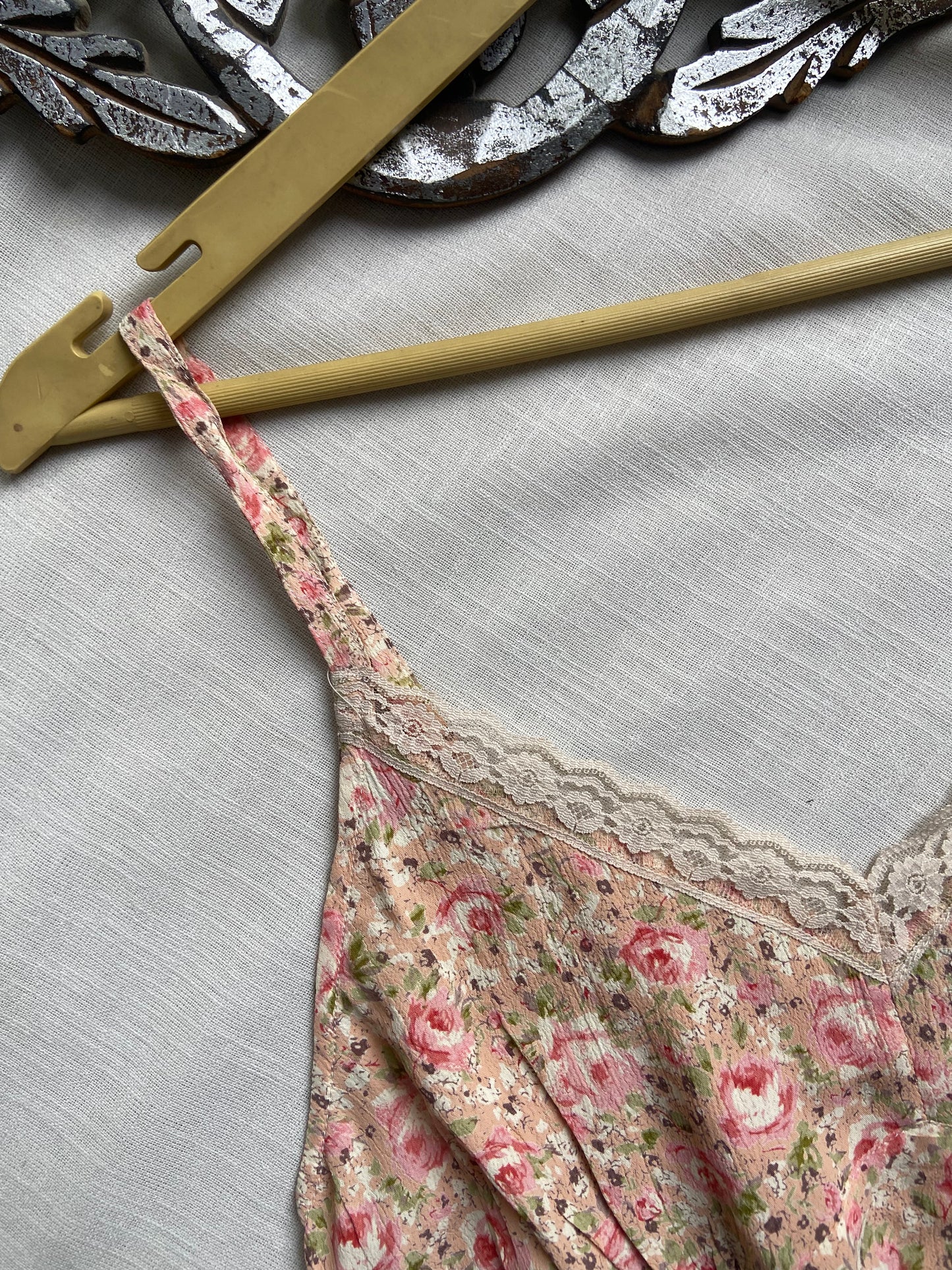 Peach Floral Lace Detailed Midi Dress