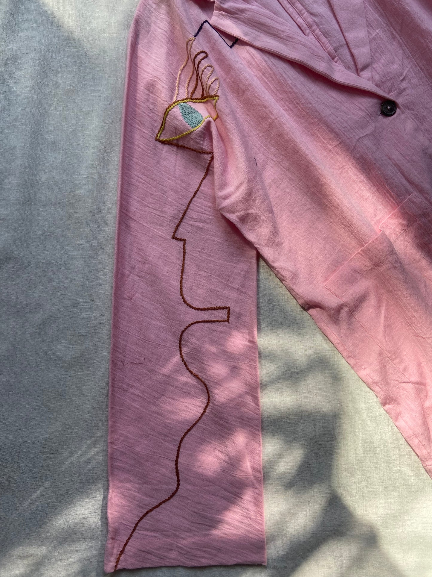 Unisex Pink Embroidered Cotton Jacket