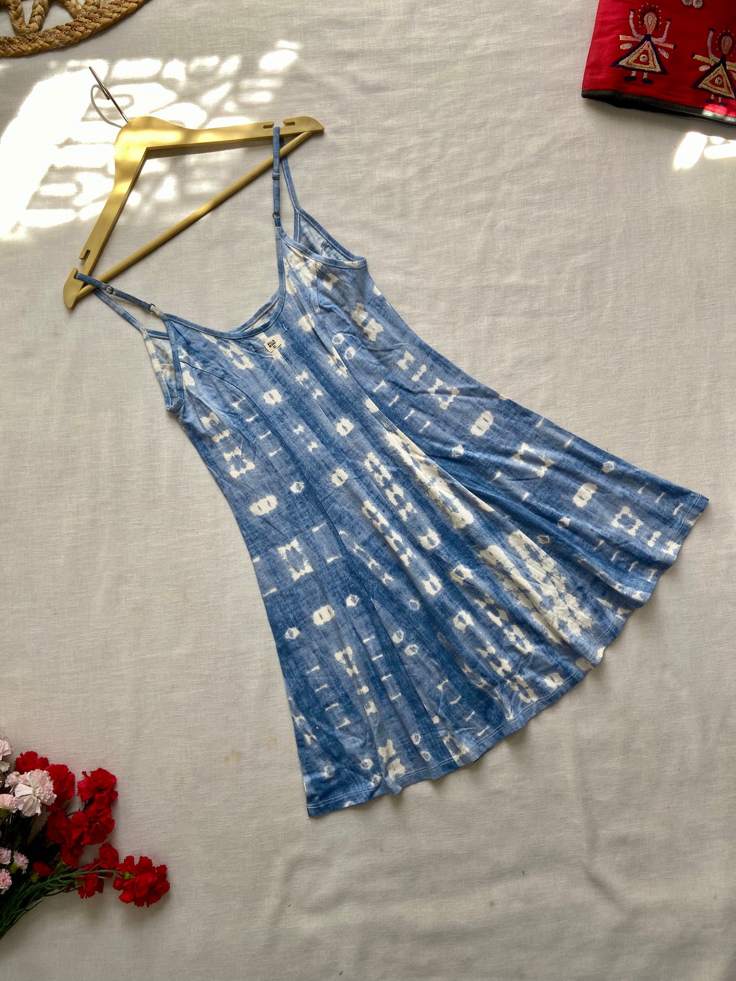 White And Blue Tye And Dye Mini Dress