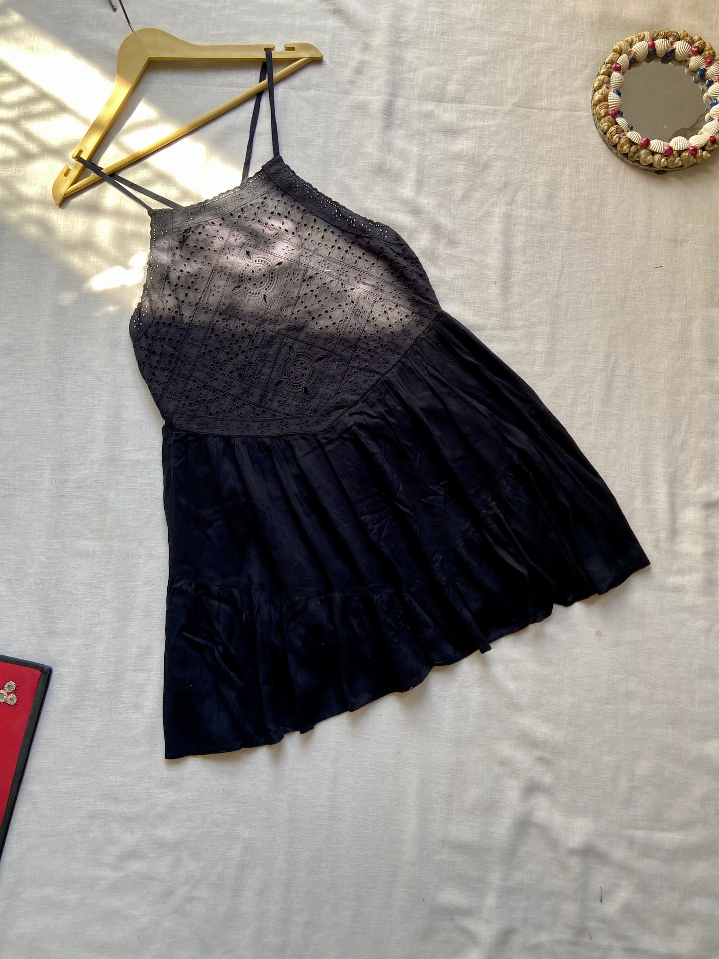 Black Eyelet Embroidered Spaghetti Strap Dress