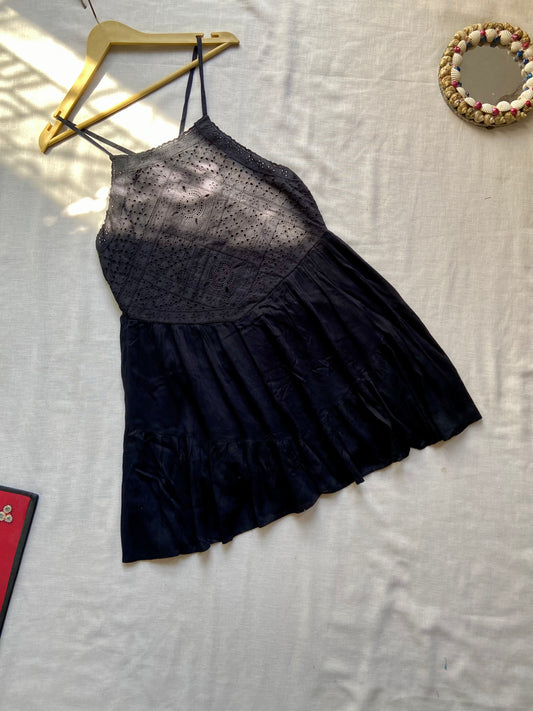 Black Eyelet Embroidered Spaghetti Strap Dress