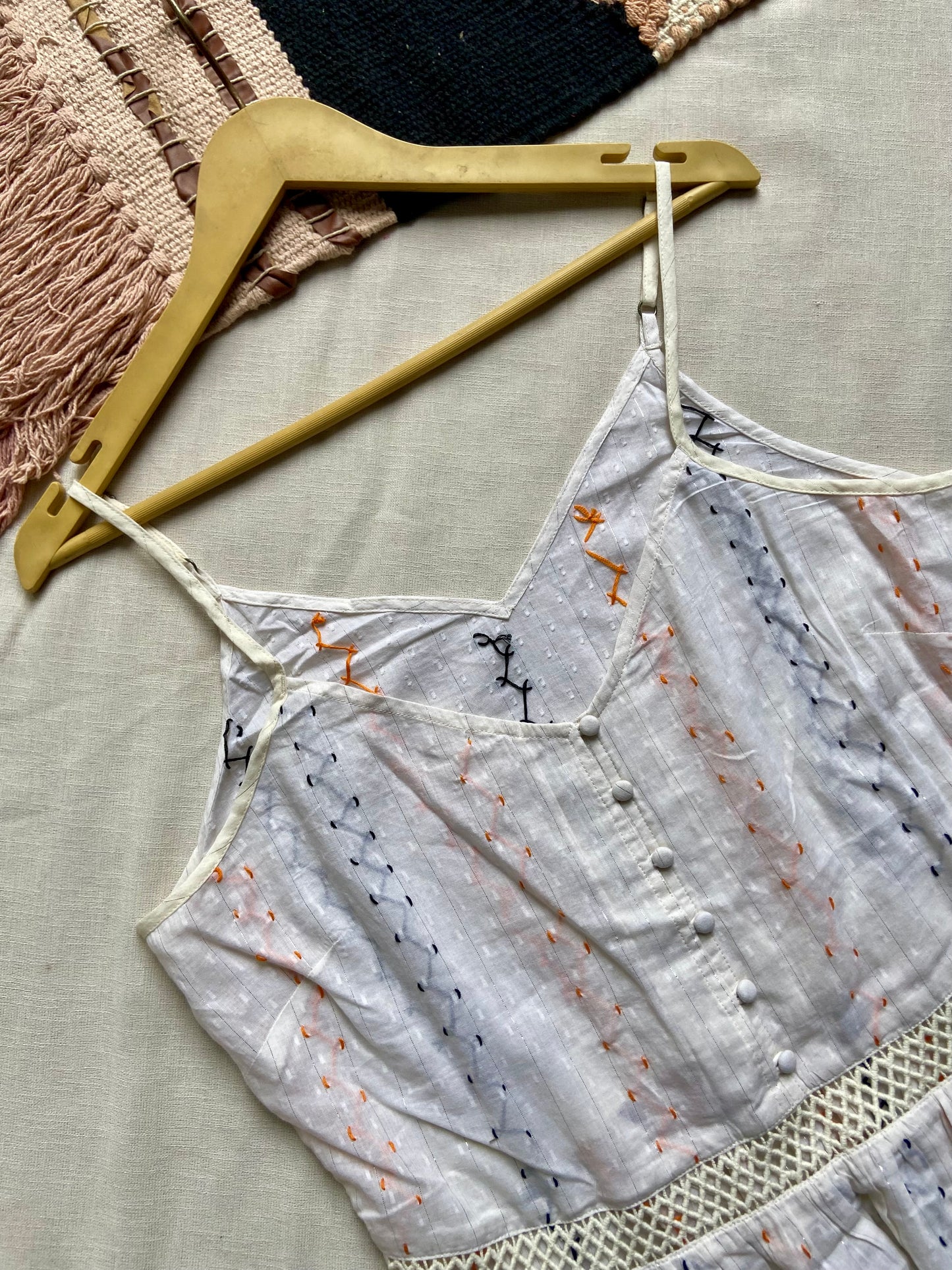 White Embroidered Peplum Cami Top