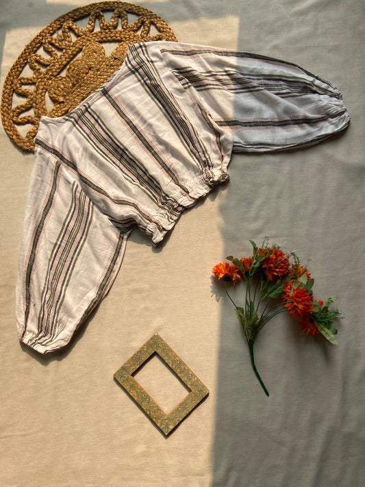 Sahara Stripe Balloon Sleeve Crop Top