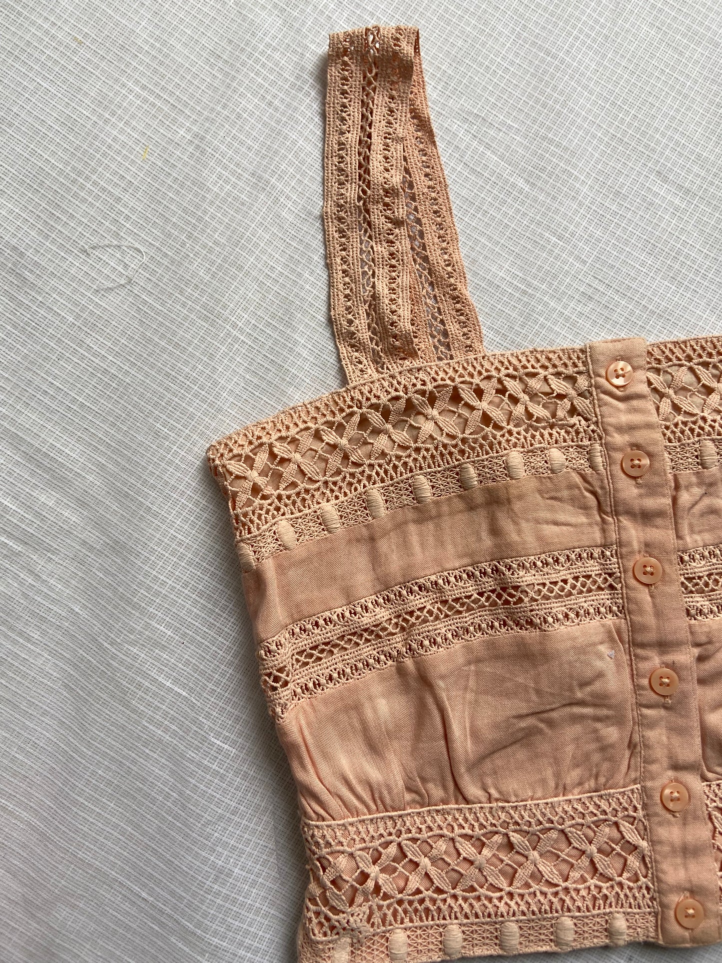 Peach Lace Crop Top with Button Front Detailing