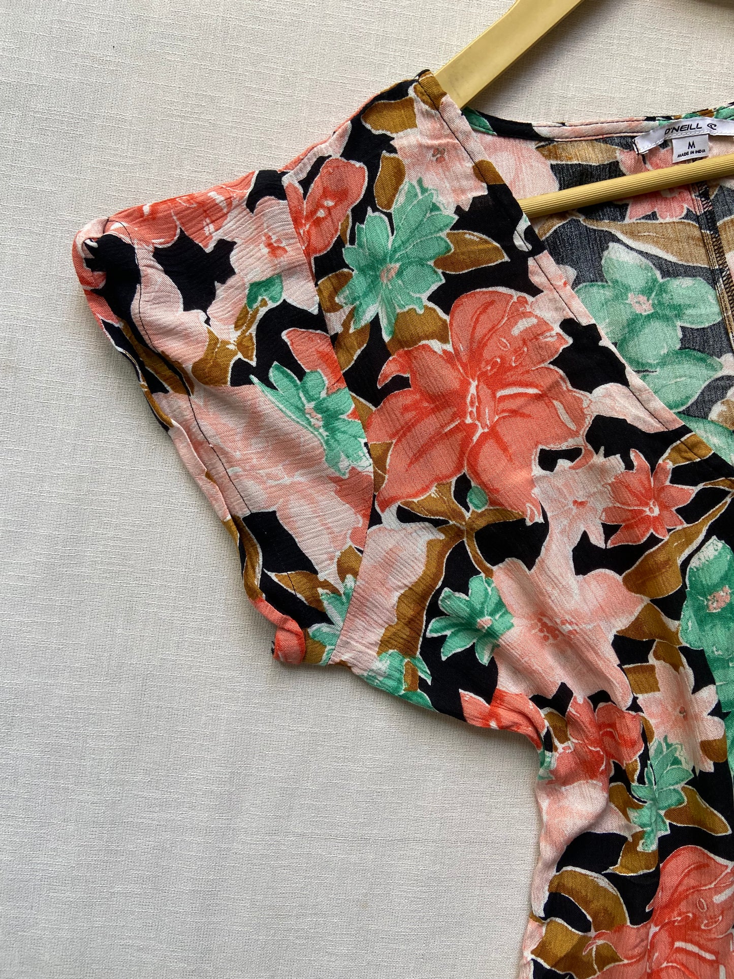 Tropical Floral Print Button-Front Short Romper
