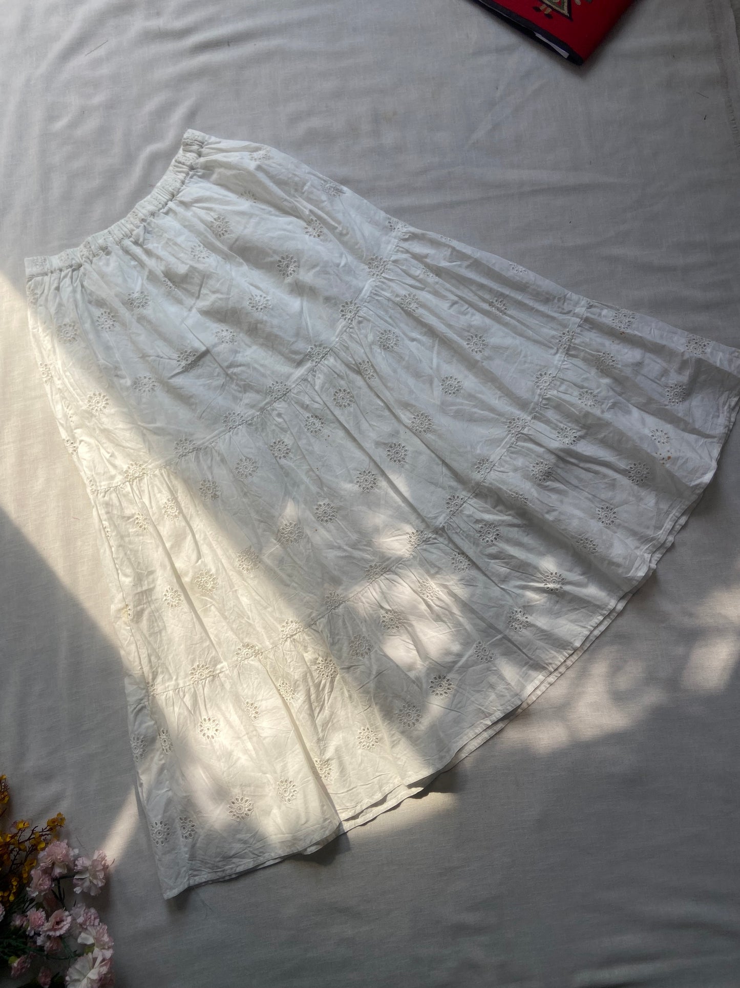 White Embroidered Tiered Skirt