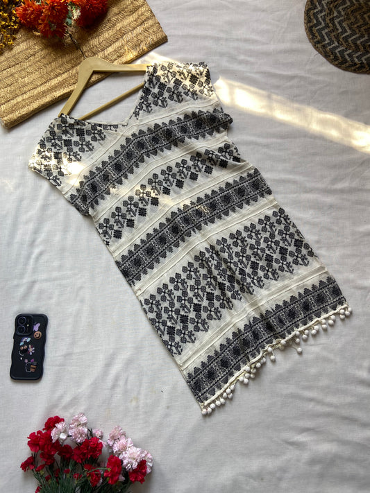 Women's White Striped A-Line Midi Skirt with Bow Belt