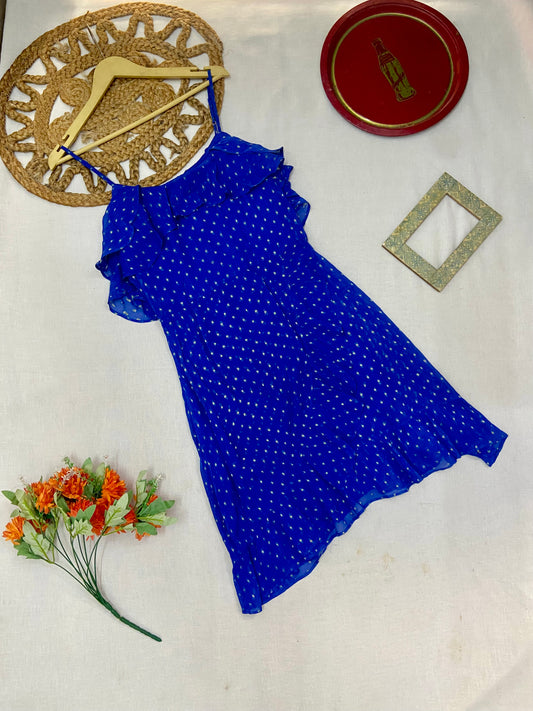 Blue Polka Dot Sleeveless Mini Dress