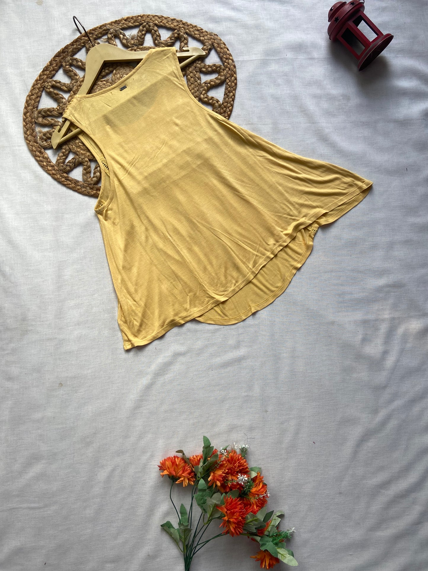 Mustard Yellow Sleeveless Boho Top for Women