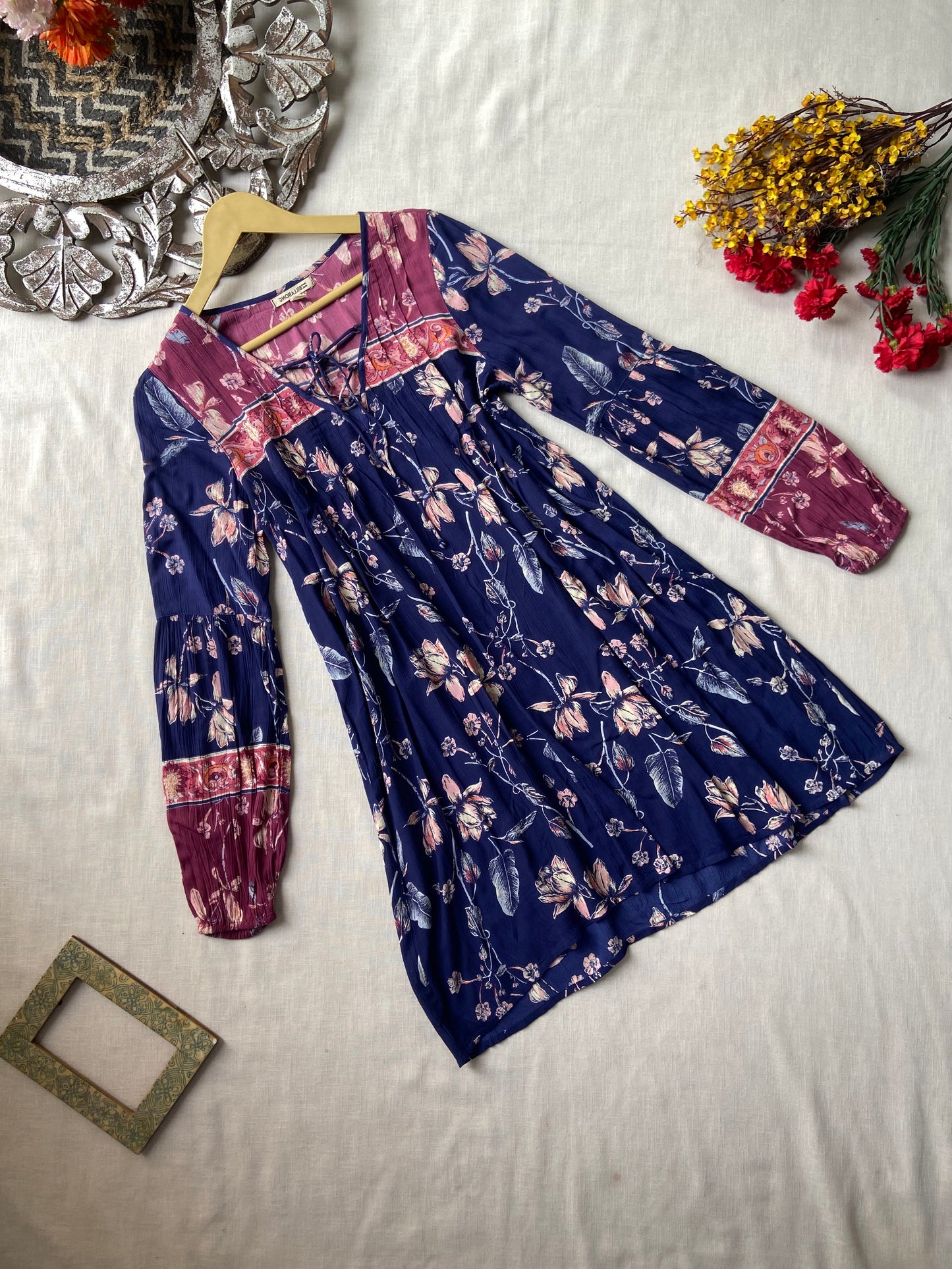 Blue Boho Full Sleeve Midi Dress