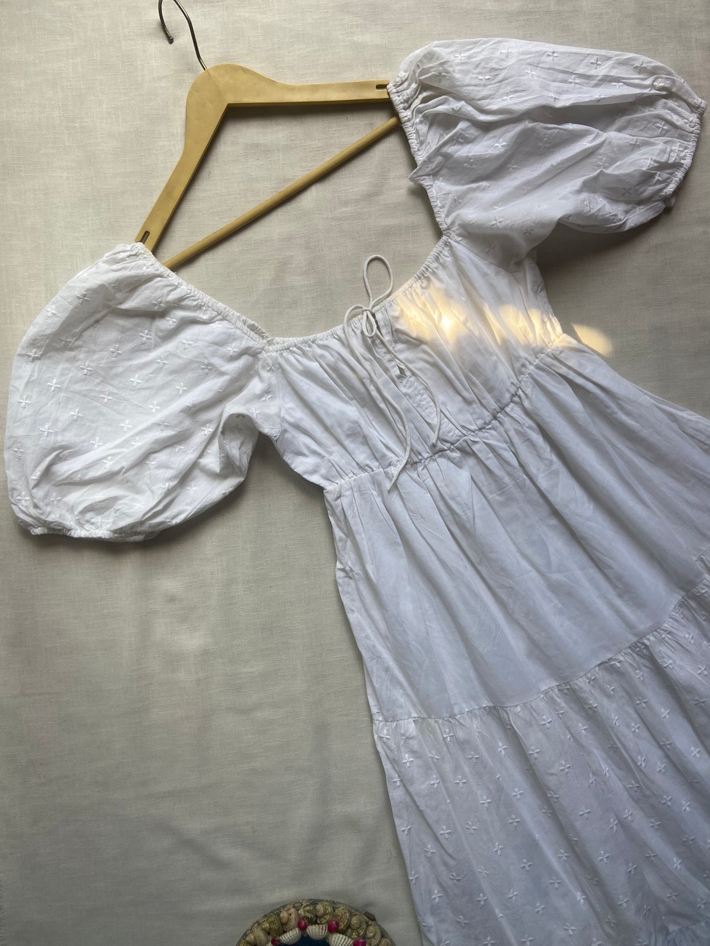 White Puff Sleeve Midi Dress