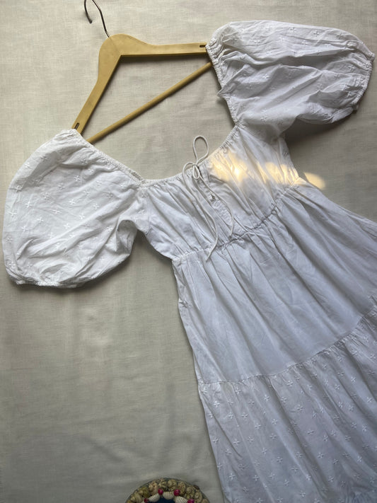 White Puff Sleeve Midi Dress