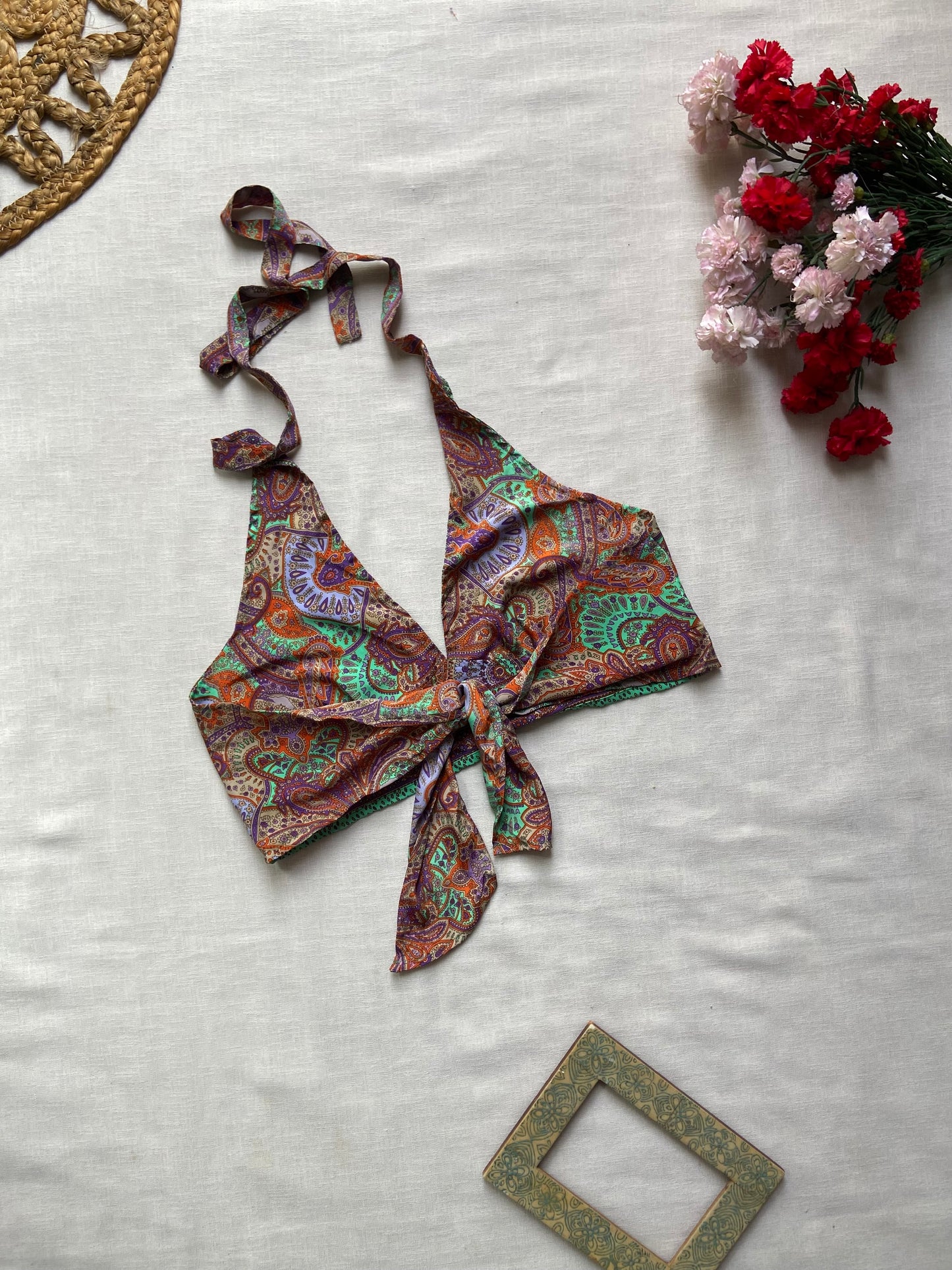 Boho Halter V Neck Crop Top