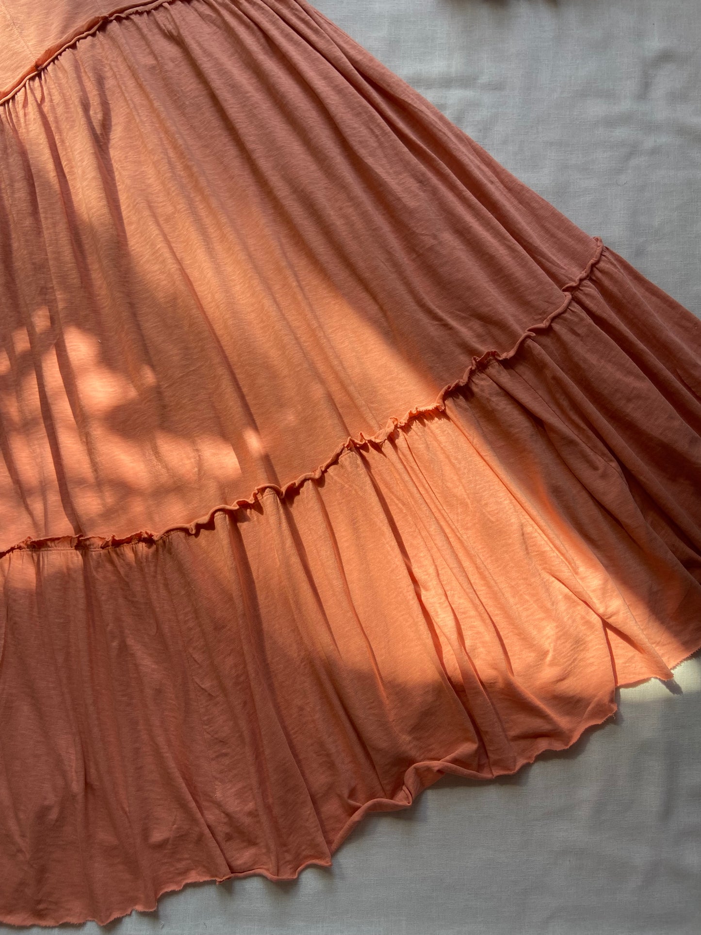 Women's Peach Spaghetti Strap Tiered Maxi Dress