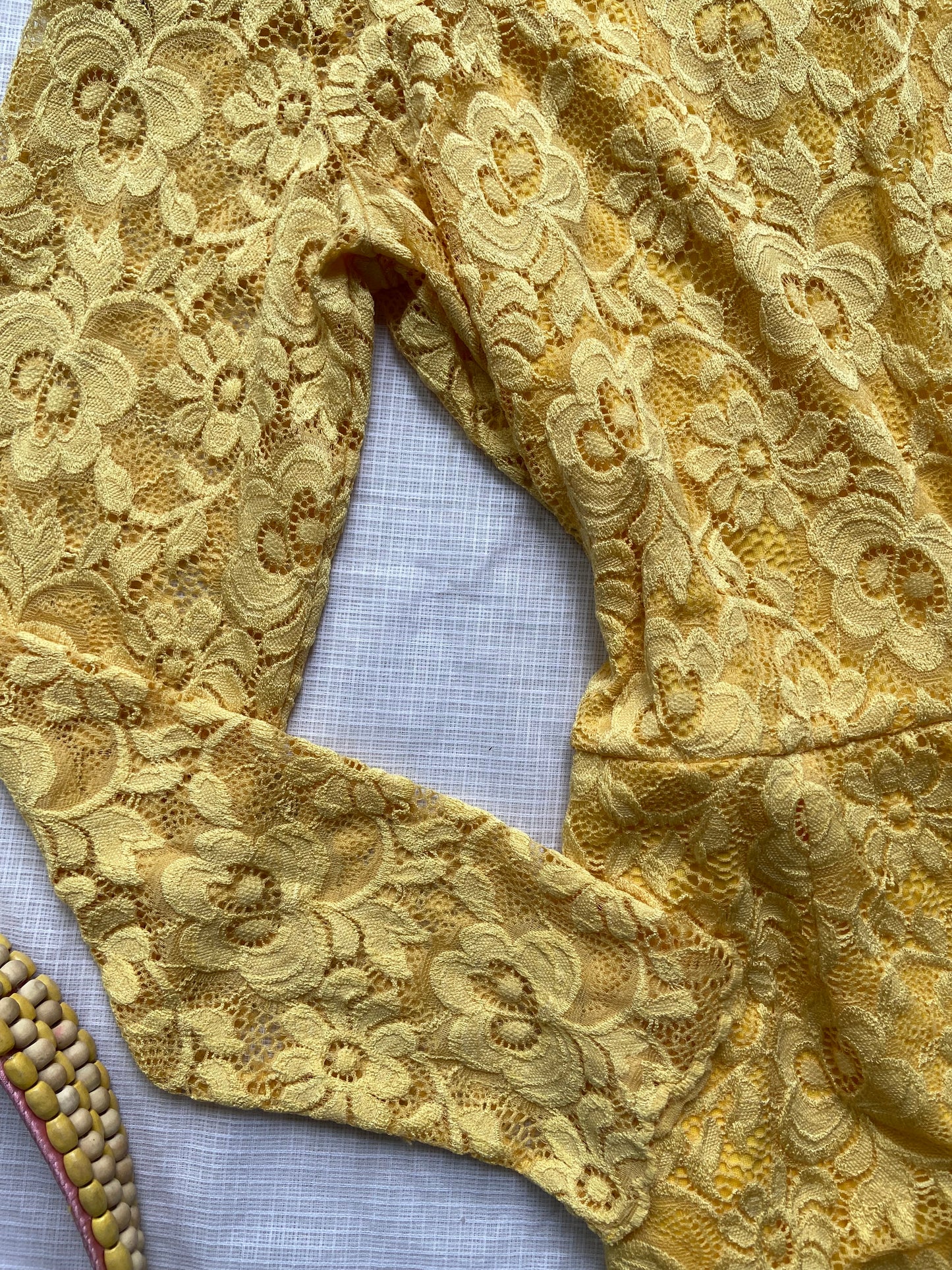 Yellow Lace Long Sleeve Romper for Women