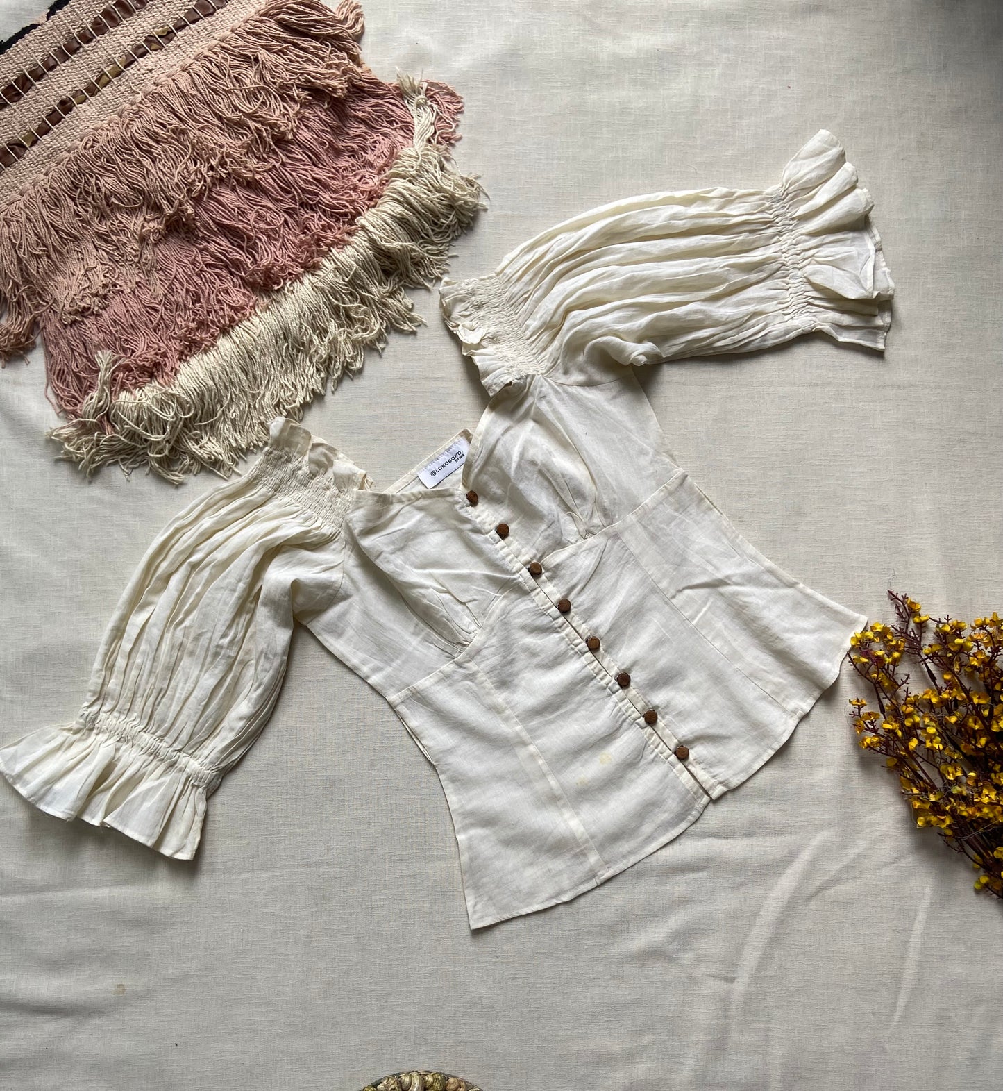 Elegant Off-Shoulder Puff Sleeve Button-Down Blouse