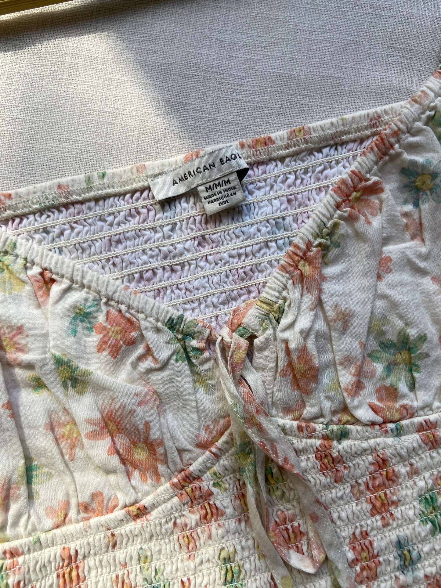 Floral Smocked Crop Top with Puff Sleeves