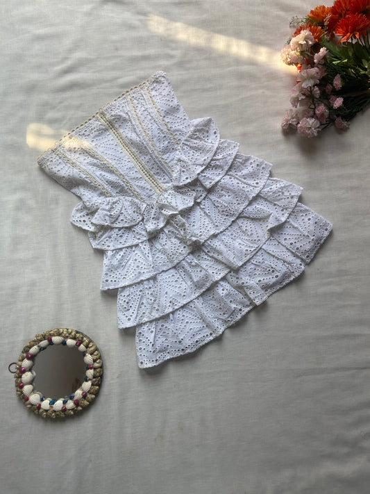 White Eyelet Lace Ruffle Tube Top