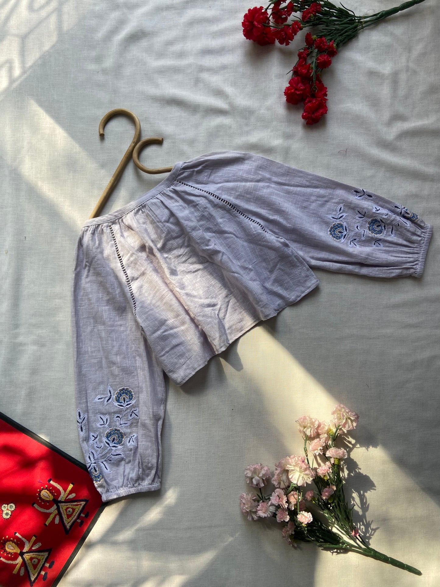 Embroidered Cotton Boho Crop Top – Lilac