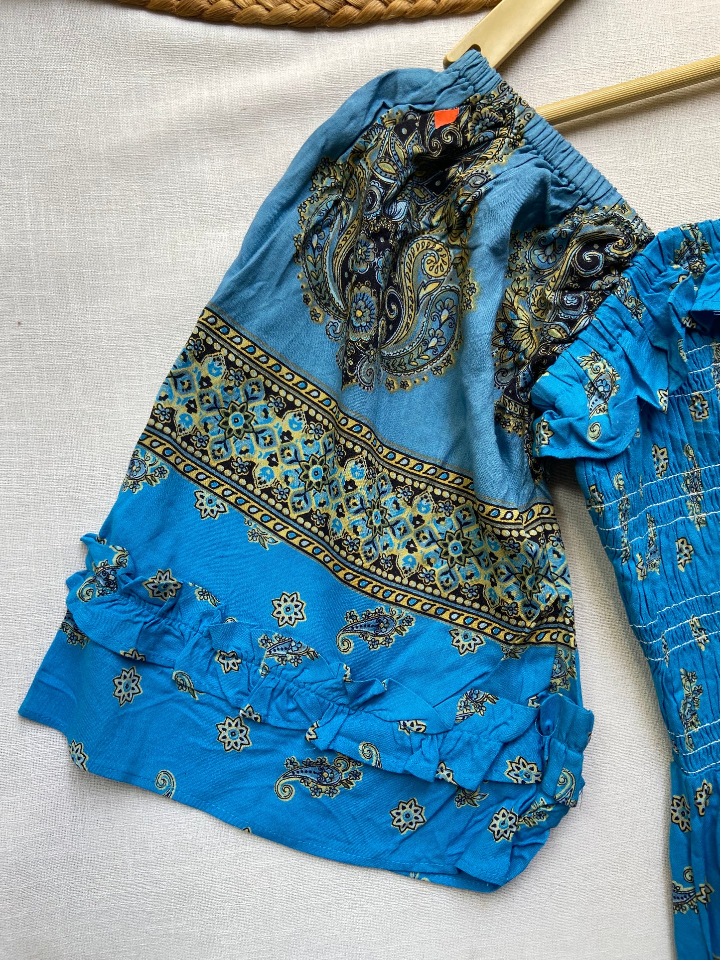 Bohemian Blue Printed Off-Shoulder Maxi Dress