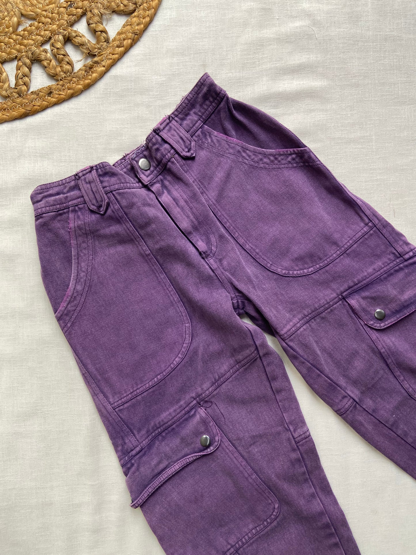 Purple Denim Cargo Pants