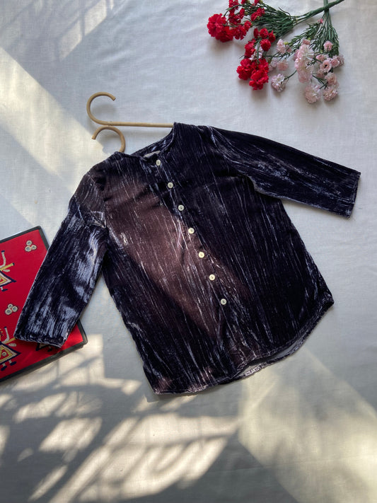 Crushed Velvet Button Down Top