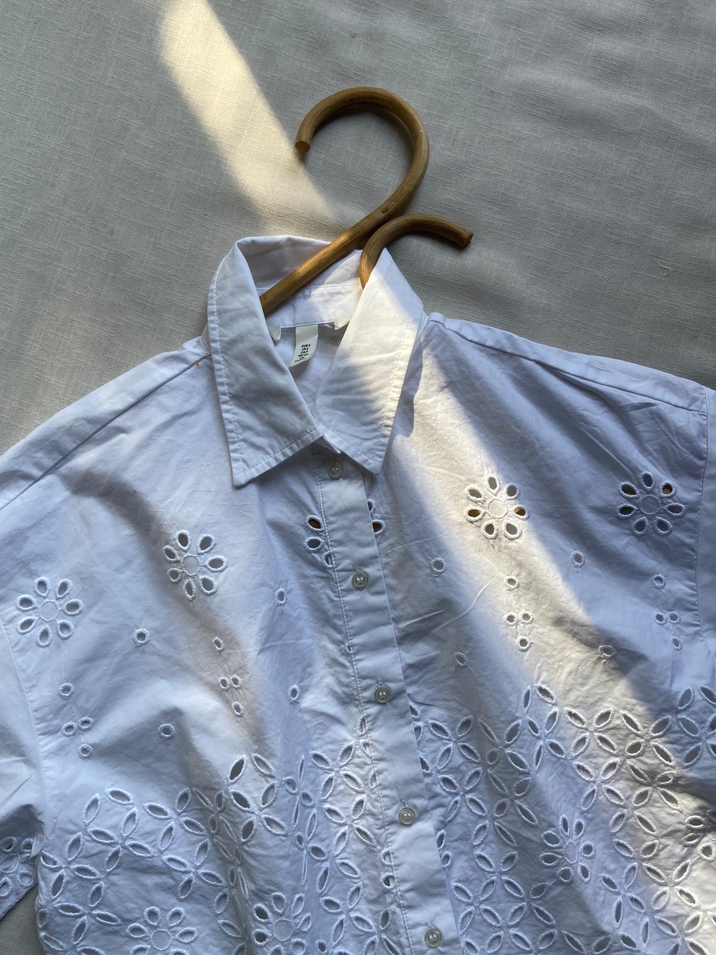 White Embroidered Eyelet Crop Shirt