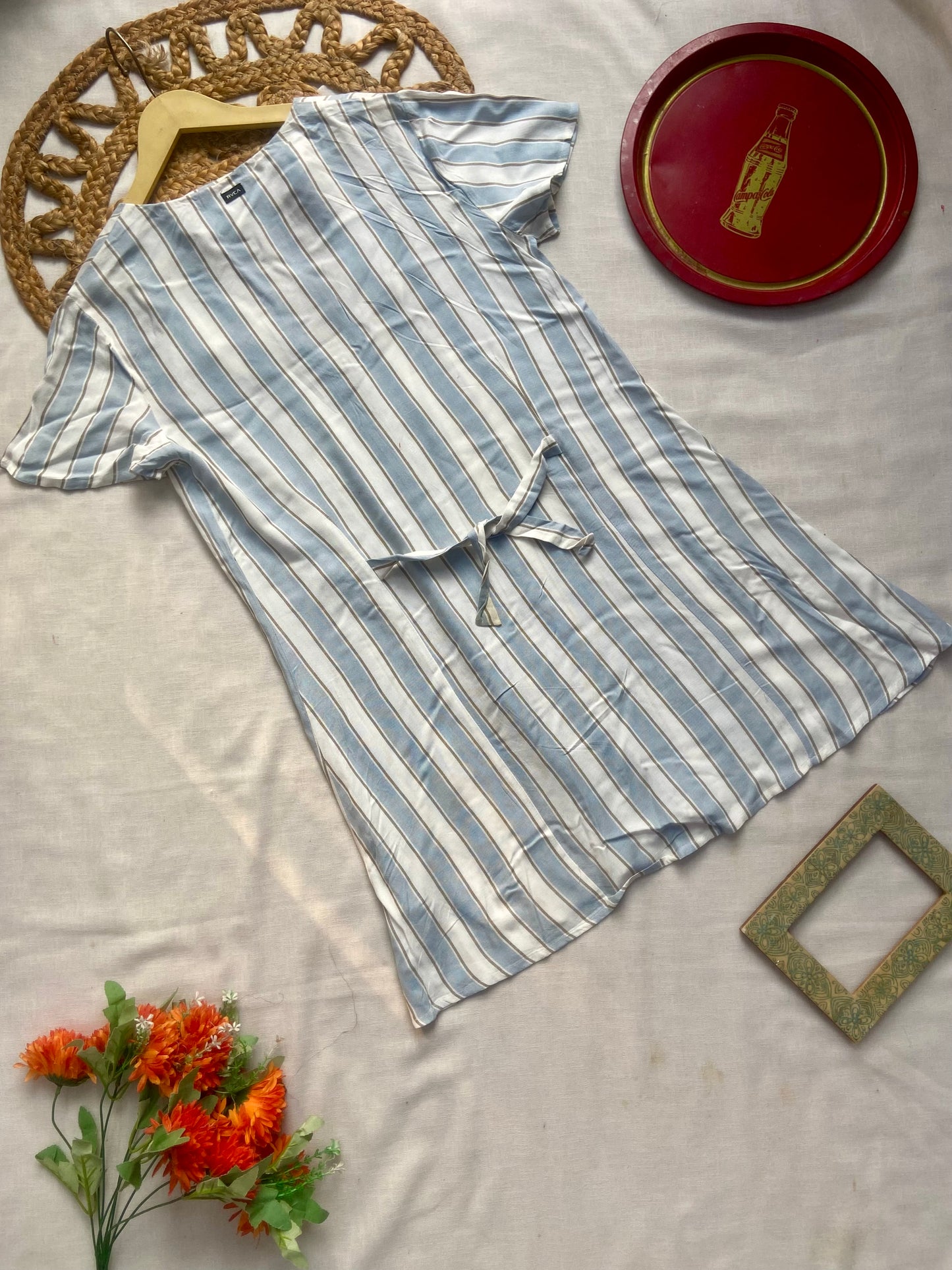 Women’s Blue & White Striped Button Down Tunic Dress