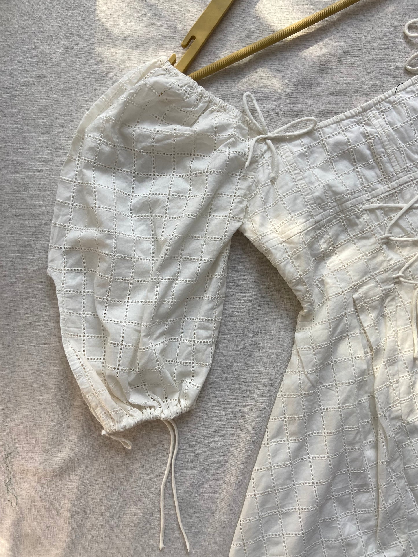 Elegant White Puff Sleeve Eyelet Dress