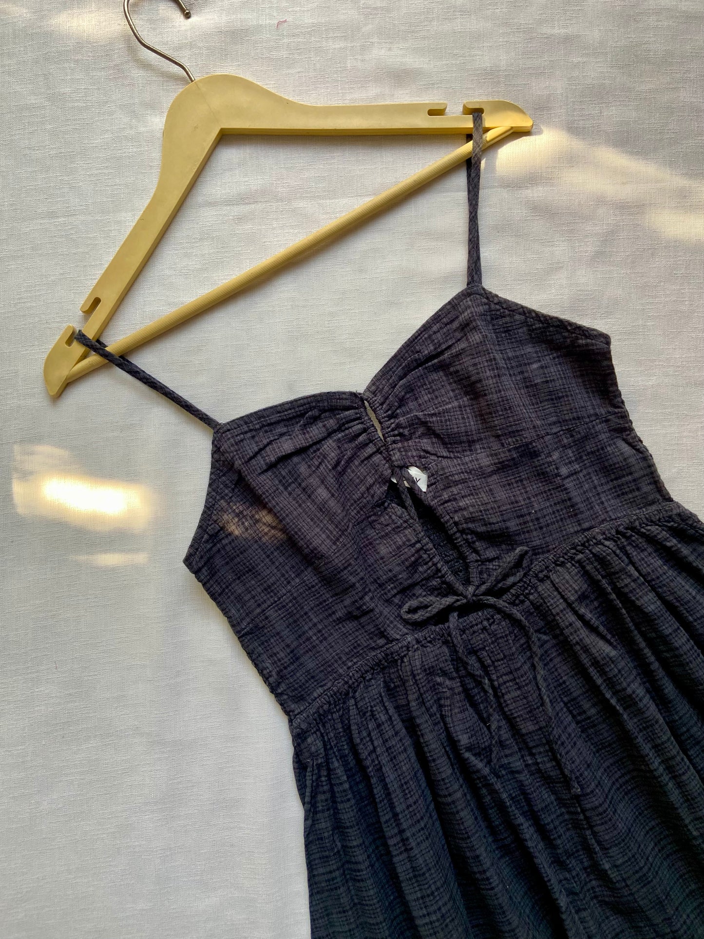 Black Checked Spaghetti Strap Tiered Dress