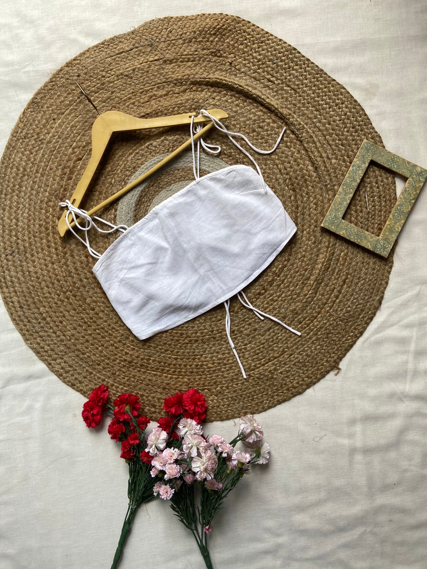 White Cotton Tie-Up Bandeau Top